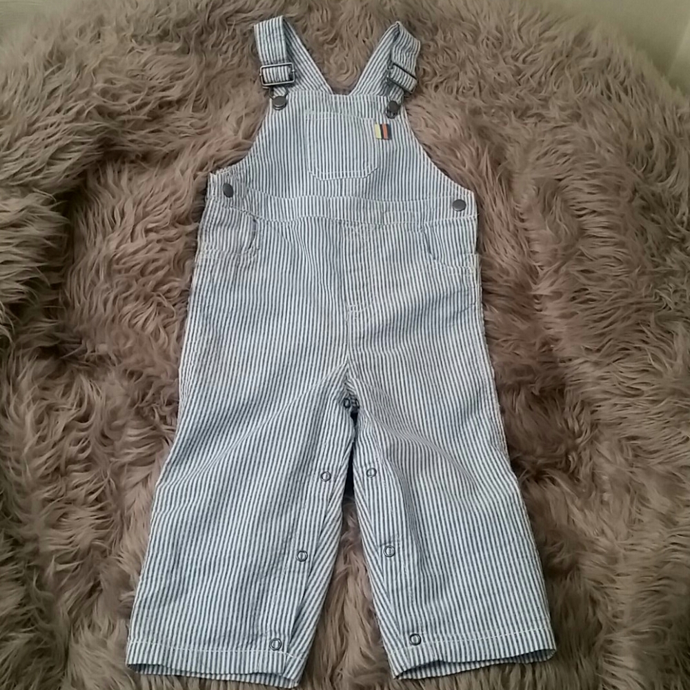 Vintage Baby Blue pinstriped bib overall pants, 24 months